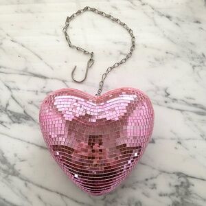 Fun Pink Mirrored Hanging Disco Heart